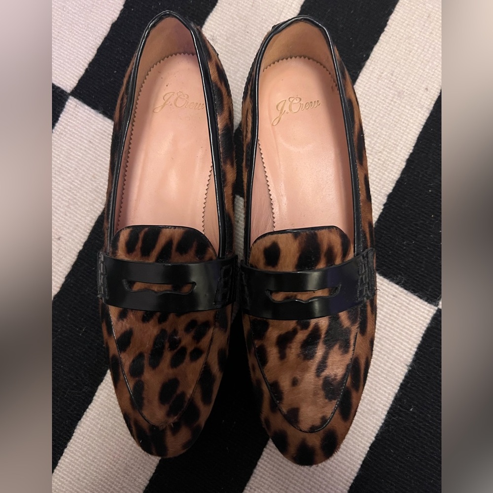J Crew pony hair animal print loafers size 7.5